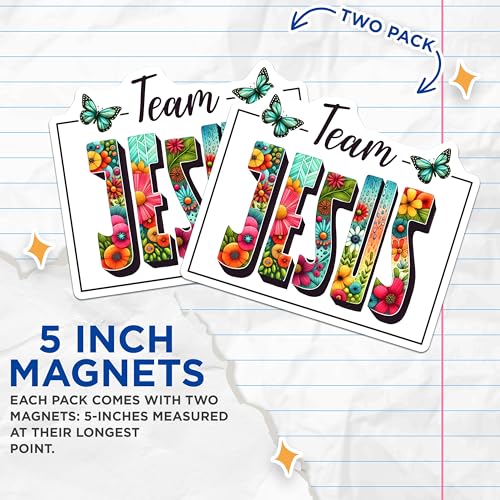 (2 Pack) Team Jesus Magnets - Christian Decorative Magnets - Inspirational Art Magnets - 5" On Longest Side - for Cars, Refrigerators, Toolboxes, Lockers - Made in USA BMCS3123