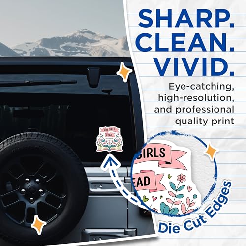 (2 Pack) Hot Girls Read Stickers - Book Lover Stickers - Floral Book Stickers - 5" On Longest Side - Sticks to Smooth Flat Surfaces - Made in USA - BMCS4087