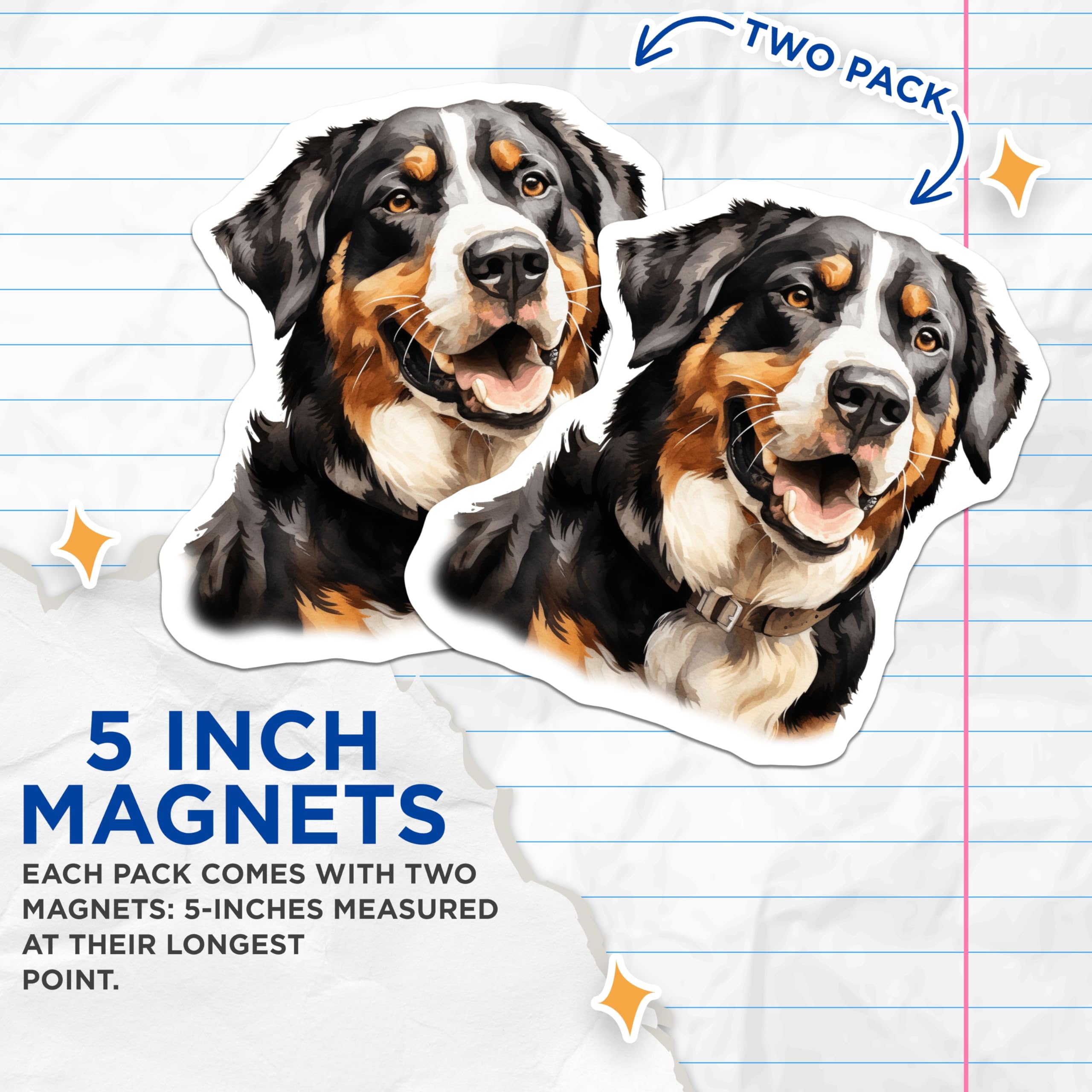 (2 Pack) Bernese Mountain Dog Magnets - Watercolor Dog Art - Dog Mom Dad Fridge Locker Decor - Pet Lover Animal Enthusiast - 5 Inches On Longest Side - Thick Durable Magnet - Made in USA - MAG25104
