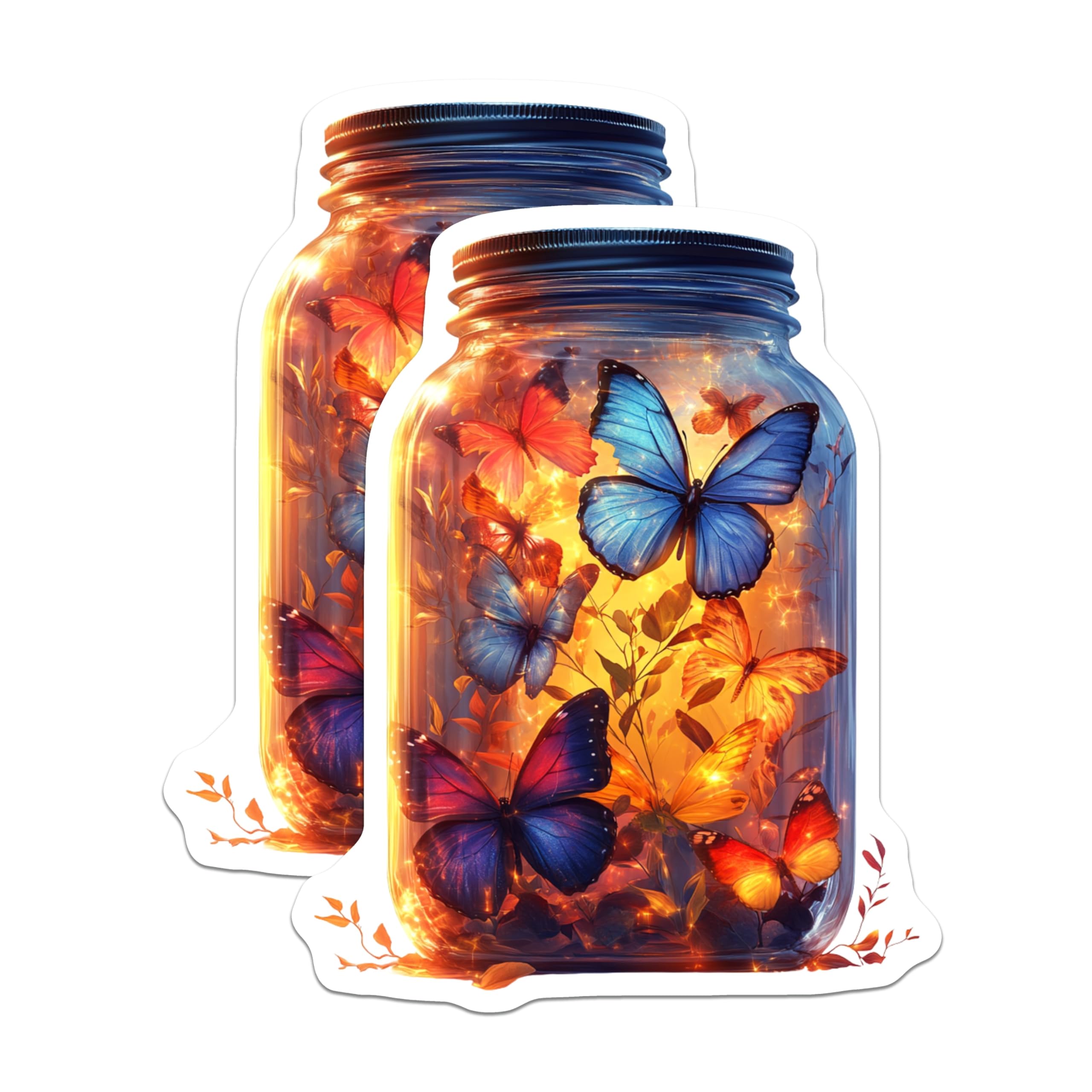 (2 Pack) Glowing Butterfly Jar Magnets - Enchanted Mason Jar Decor - Whimsical Fridge Art - 5 Inches On Longest Side - Thick Durable Magnet - Made in USA - MAG29882