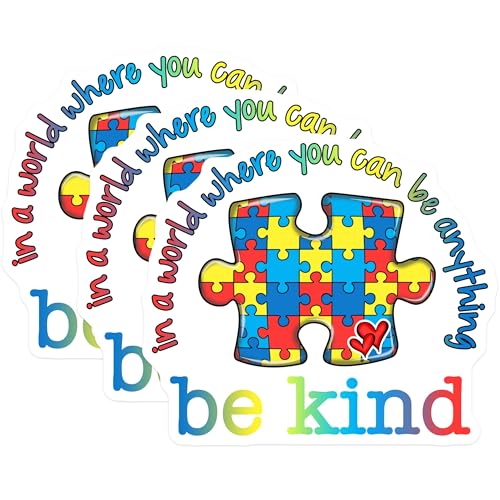 (3 Pack) Autism Awareness Decals - Puzzle Piece Kindness - Laptop Decals - 3 Inches On Longest Side - Easy Peel & Apply - Made in USA - 3MCS7360