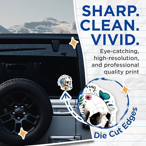 (2 Pack) Dead Inside But Still Thriving Stickers - Skull and Flowers Decal - 5" On Longest Side - Sticks to Smooth Flat Surfaces - Made in USA - BMCS7388