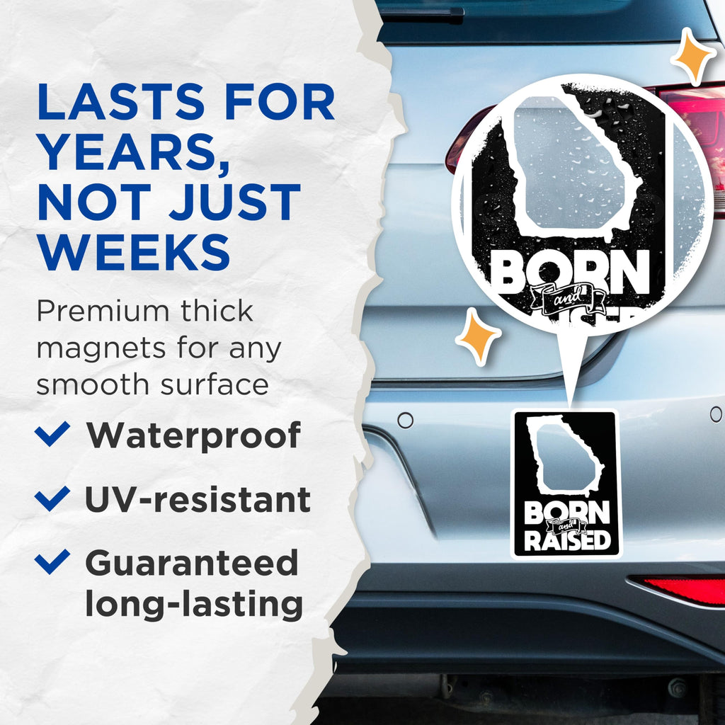 (2 Pack) Georgia Born Raised Magnets - State Pride Decor - Fridge Magnets - 5" On Longest Side - Premium Magnet - for Cars, Refrigerators, Toolboxes, Lockers - Made in USA - MAG18281