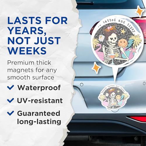 (2 Pack) Tanned Tatted and Tipsy Magnets - Funny Skeleton - Summer Vibes - Beach Decor - Fun Kitchen Magnets - 5" On Longest Side - for Cars, Fridges, Toolboxes - Made in USA - MAG7219