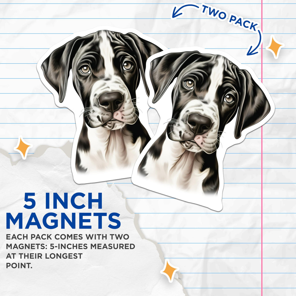 (2 Pack) Harlequin Great Dane Magnets - Cute Puppy Dog Lover - Pet Parent Fridge Decor - 5 Inches On Longest Side - Thick Durable Magnet - Made in USA - MAG29189