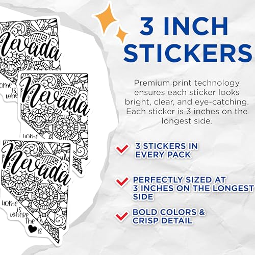 (3 Pack) Nevada Decals - Nevada Home Decor - Mandala Decals - 3 Inches On Longest Side - Easy Peel & Apply - Made in USA - 3MCS7839