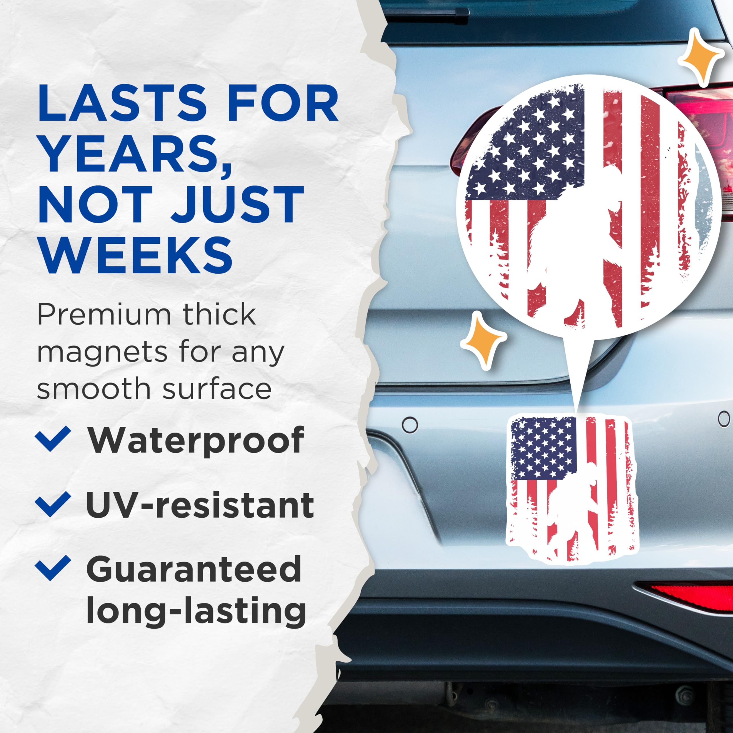 (2 Pack) Bigfoot American Flag Magnets - Sasquatch USA Cryptid - Patriotic Wilderness Folklore Decor - 5 Inches On Longest Side - Thick Durable Magnet - Made in USA - MAG21061