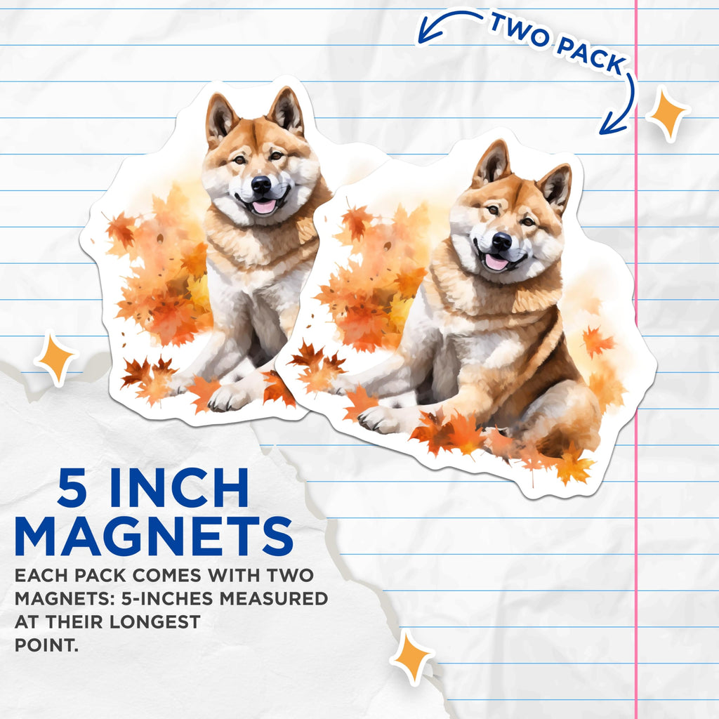 (2 Pack) Shiba Inu Dog Magnets - Autumn Fall Decor - Cute Pet Animal Lover Refrigerator Locker Magnets - 5 Inches On Longest Side - Thick Durable Magnet - Made in USA - MAG27184