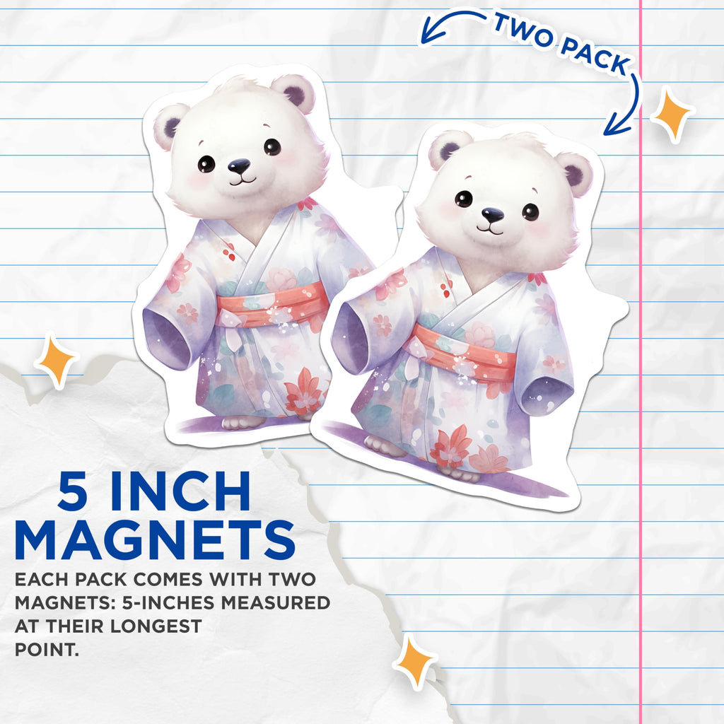 (2 Pack) Polar Bear Magnets - Kimono Bear - Animal Magnets - 5" On Longest Side - Premium Magnet - for Cars, Refrigerators, Toolboxes, Lockers - Made in USA - MAG17007