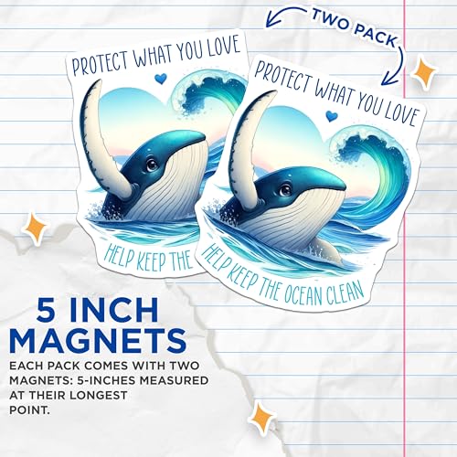 (2 Pack) Protect What You Love Magnets - Keep The Ocean Clean - 5" On Longest Side - for Cars, Fridges, Toolboxes - Made in USA - MAG7963