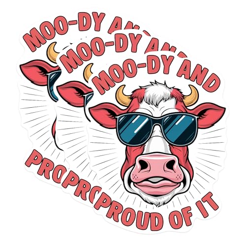 (3 Pack) Moody Cow Decals - Funny Cow Stickers - Cool Animal Decal - 3 Inches On Longest Side - Easy Peel & Apply - Made in USA - 3MCS0914