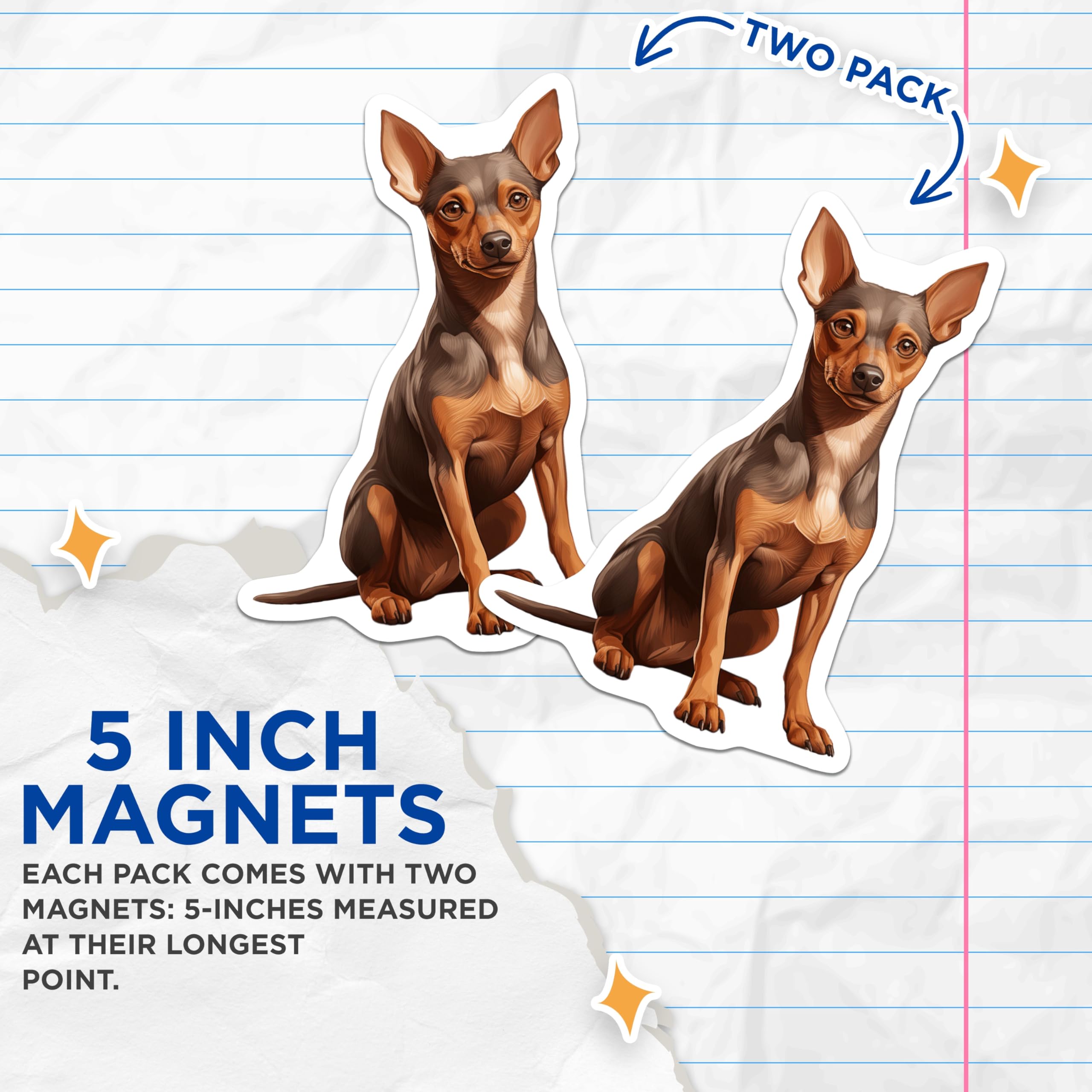 (2 Pack) Min Pin Dog Magnets - Miniature Pinscher Decor - Animal Lover Kitchen Accent - 5 Inches On Longest Side - Thick Durable Magnet - Made in USA - MAG28498