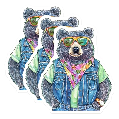 (3 Pack) Bear Decals - Cool Bear - Laptop Decals - 3 Inches On Longest Side - Easy Peel & Apply - Made in USA - 3MCS8267