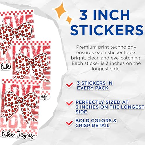 (3 Pack) Love Like Jesus Decals - Religious Laptop Stickers - Inspirational Decal - 3 Inches On Longest Side - Easy Peel & Apply - Made in USA - 3MCS1816