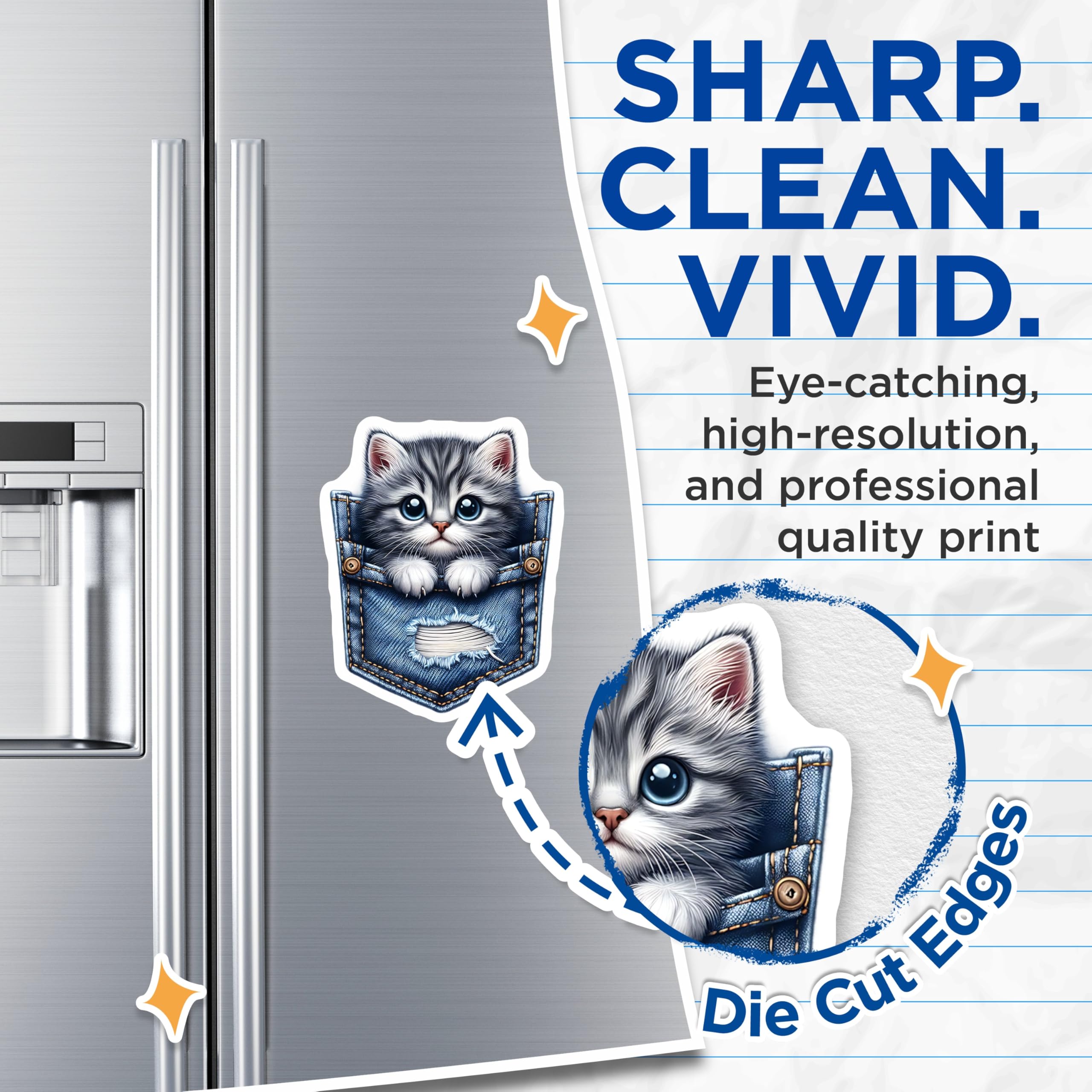 (2 Pack) Kitten in Pocket Magnets - Tabby Cat Decor - Cute Animal Fridge Magnets - 5" On Longest Side - Premium Magnet - for Cars, Refrigerators, Toolboxes, Lockers - Made in USA - MAG16023