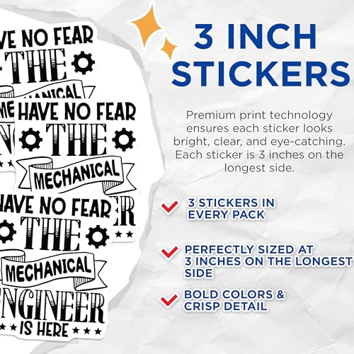 (3 Pack) Mechanical Engineer Decals - Engineering Student - Laptop Decals - 3 Inches On Longest Side - Easy Peel & Apply - Made in USA - 3MCS4092