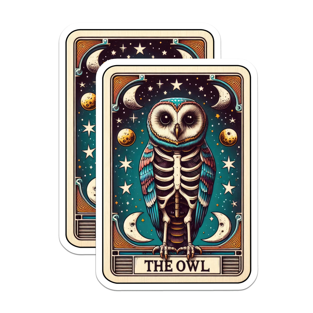 (2 Pack) Owl Tarot Card Magnets - Mystical Skeleton Owl Art - Celestial Esoteric Decor - 5 Inches On Longest Side - Thick Durable Magnet - Made in USA - MAG22744