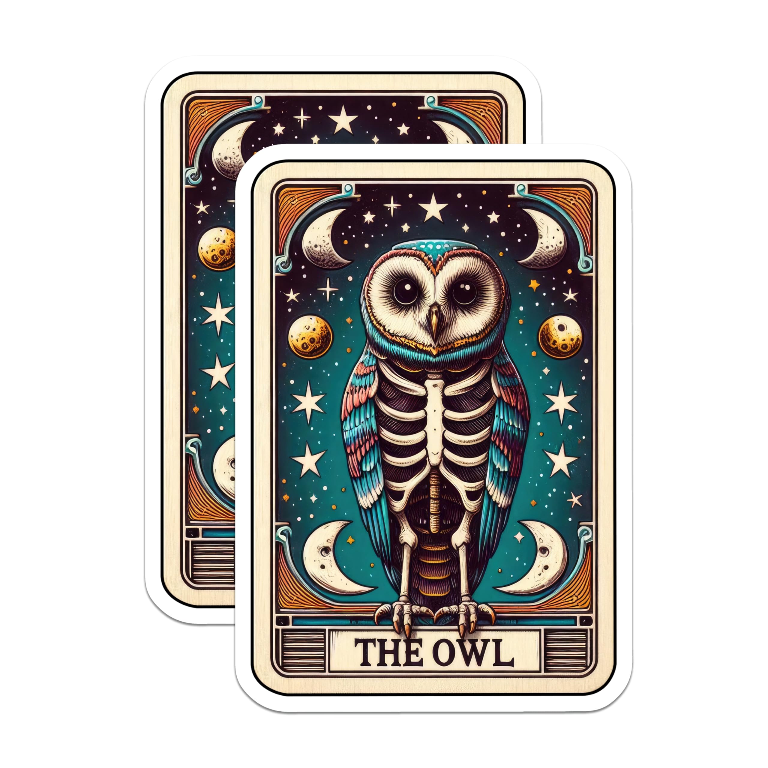 (2 Pack) Owl Tarot Card Magnets - Mystical Skeleton Owl Art - Celestial Esoteric Decor - 5 Inches On Longest Side - Thick Durable Magnet - Made in USA - MAG22744