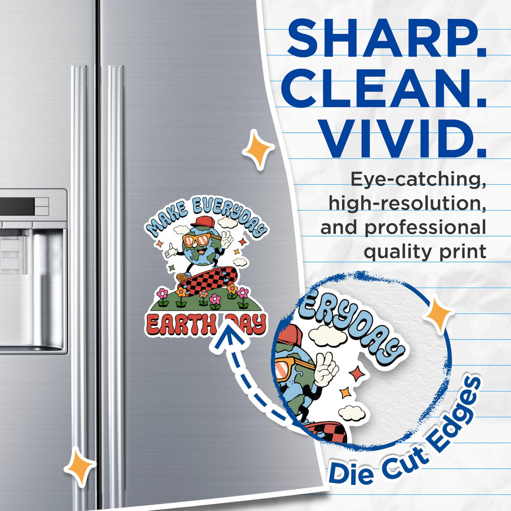 (2 Pack) Make Everyday Earth Day Magnets - Cartoon Earth Magnets - Eco-Friendly Message Magnets- 5" On Longest Side - for Fridges, Toolboxes, Cars - Made in USA - MAG2900