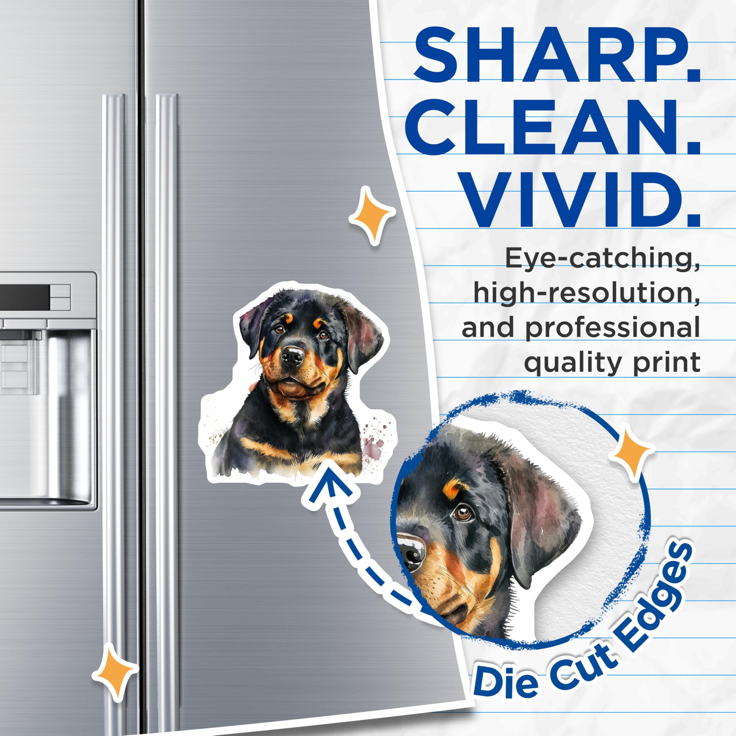 (2 Pack) Rottweiler Puppy Magnets - Cute Dog Breed Art - Fridge Home Decor - 5" On Longest Side - Premium Magnet - for Cars, Refrigerators, Toolboxes, Lockers - Made in USA - MAG14438