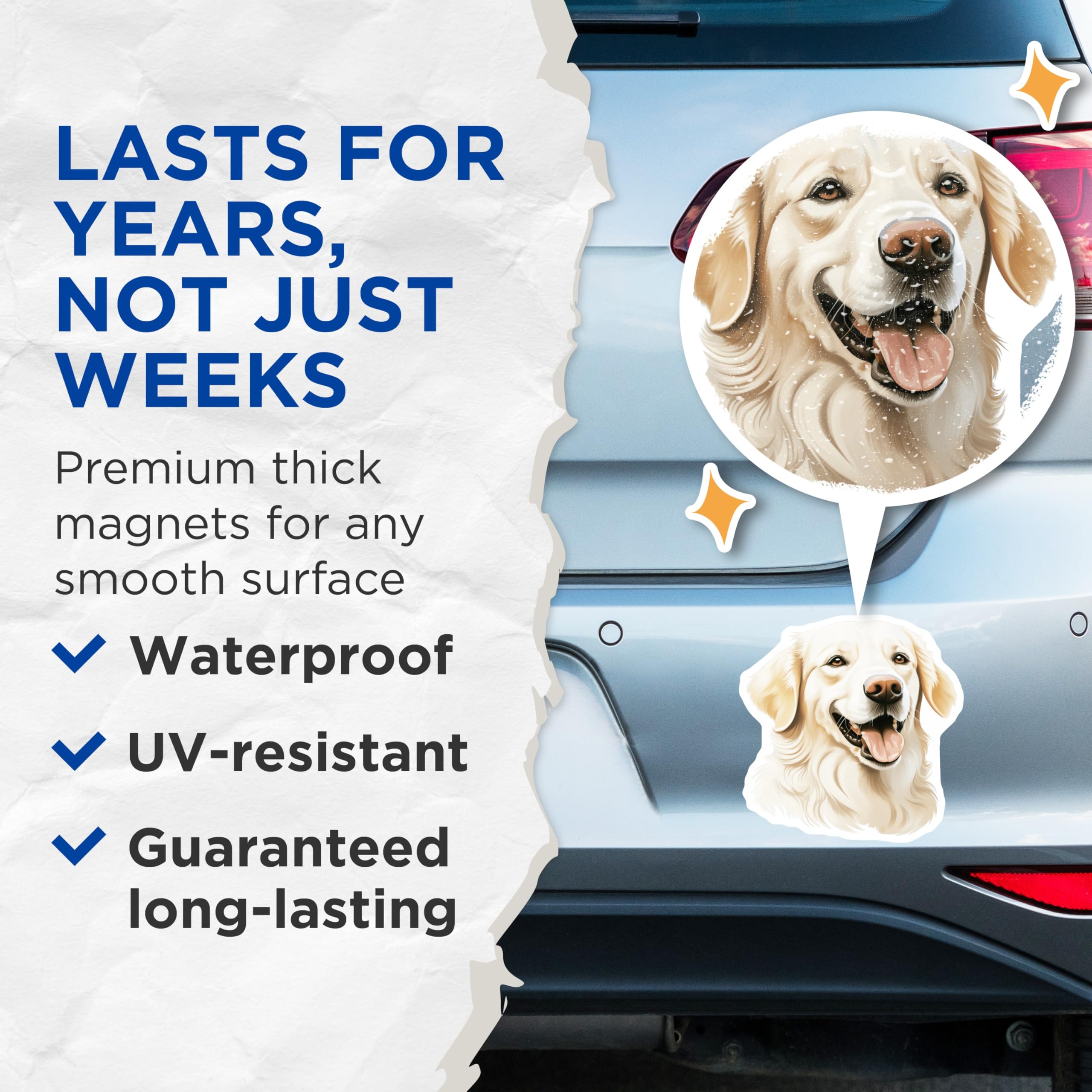 (2 Pack) Golden Retriever Magnets - Adorable Dog Refrigerator Decor - Happy Pet Lover Appliance Decals for Home - 5 Inches On Longest Side - Thick Durable Magnet - Made in USA - MAG23461
