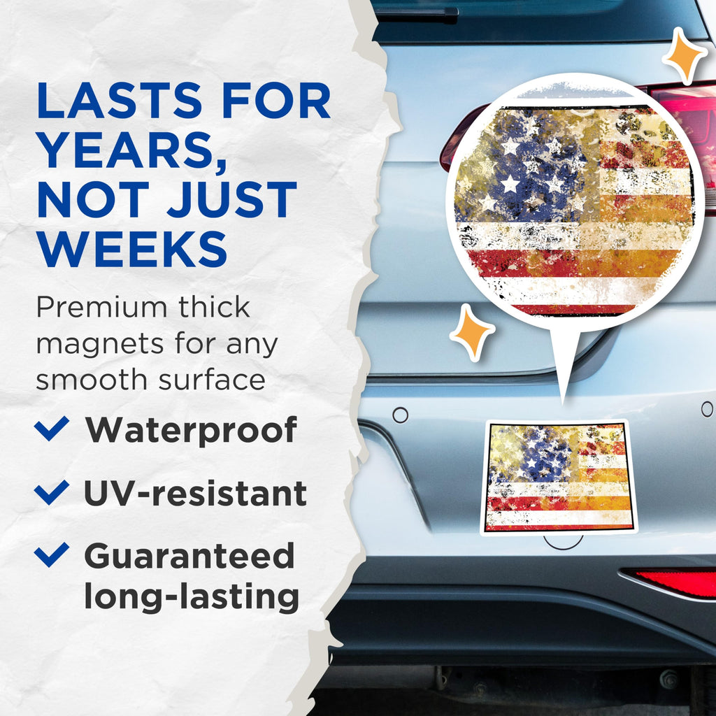 (2 Pack) American Flag Magnets - Distressed USA Flag - Patriotic Home Decor - 5" On Longest Side - Premium Magnet - for Cars, Refrigerators, Toolboxes, Lockers - Made in USA - MAG18251
