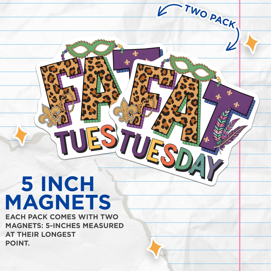 (2 Pack) Fat Tuesday Magnets - Mardi Gras Theme - Celebration Magnets - 5" On Longest Side - Premium Magnet - for Cars, Refrigerators, Toolboxes, Lockers - Made in USA - MAG14173