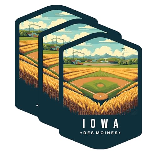 (3 Pack) Iowa Des Moines Decals - Baseball Field Sticker - Midwest Decor - 3 Inches On Longest Side - Easy Peel & Apply - Made in USA - 3MCS0356