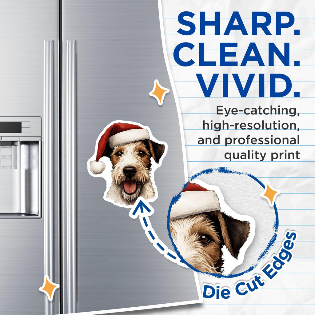 (2 Pack) Christmas Dog Magnets - Santa Hat Terrier Puppy - Festive Holiday Pet Decor - Refrigerator Animal Art - 5 Inches On Longest Side - Thick Durable Magnet - Made in USA - MAG28828