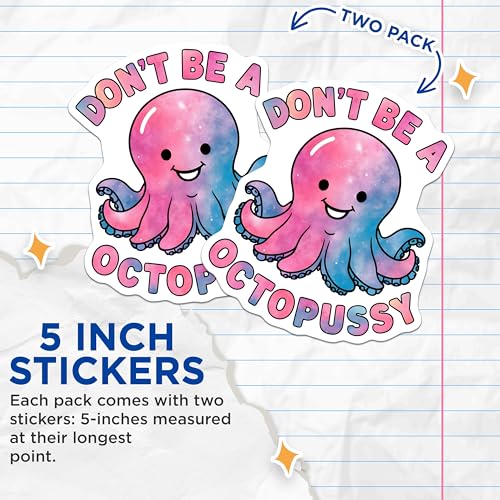 (2 Pack) Cute Octopus Stickers - Colorful Octopus Decal - Fun Nautical Stickers - Ocean Theme Stickers - 5" On Longest Side - Sticks to Smooth Flat Surfaces - Made in USA - BMCS4619