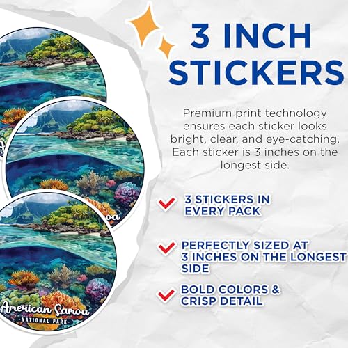 (3 Pack) American Samoa Decals - National Park Decal - Laptop Decals - 3 Inches On Longest Side - Easy Peel & Apply - Made in USA - 3MCS0456
