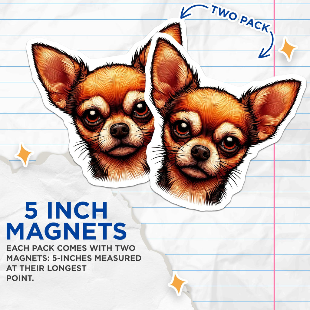 (2 Pack) Chihuahua Dog Magnets - Cute Puppy Art - Refrigerator Magnets - 5" On Longest Side - Premium Magnet - for Cars, Refrigerators, Toolboxes, Lockers - Made in USA - MAG15013