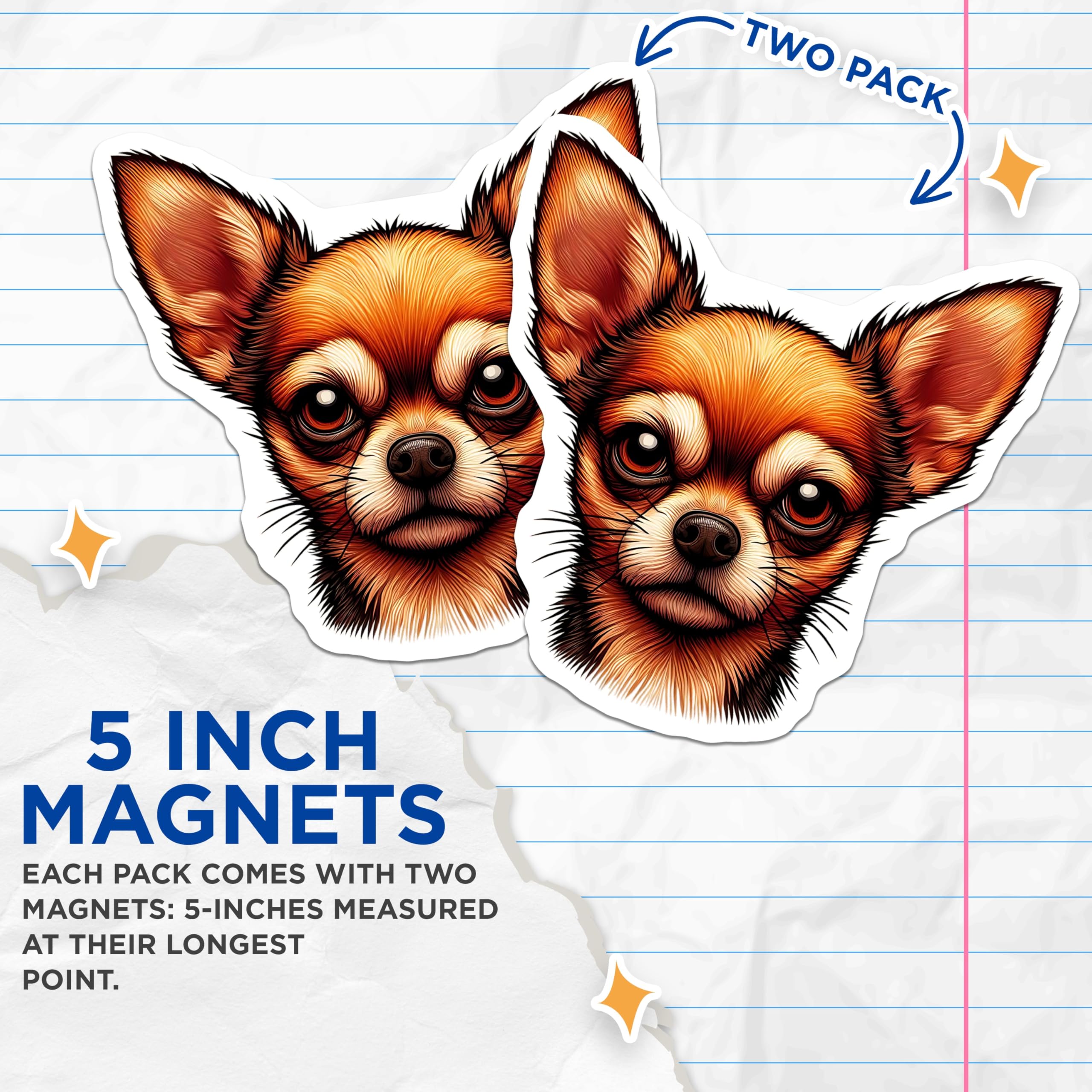 (2 Pack) Chihuahua Dog Magnets - Cute Puppy Art - Refrigerator Magnets - 5" On Longest Side - Premium Magnet - for Cars, Refrigerators, Toolboxes, Lockers - Made in USA - MAG15013