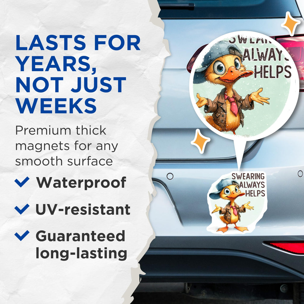 (2 Pack) Funny Duck Magnets - Swearing Helps - Cute Animal Refrigerator Magnets - 5" On Longest Side - Premium Magnet - for Cars, Refrigerators, Toolboxes, Lockers - Made in USA - MAG15258