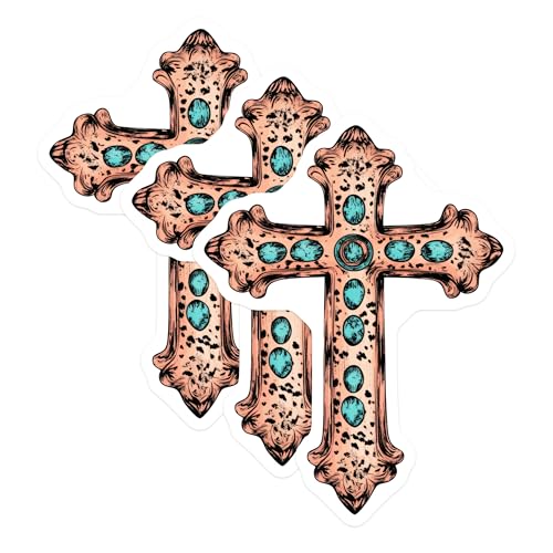 (3 Pack) Christian Cross Decals - Ornate Cross Decor - Faith Symbol Art - 3 Inches On Longest Side - Easy Peel & Apply - Made in USA - 3MCS7505