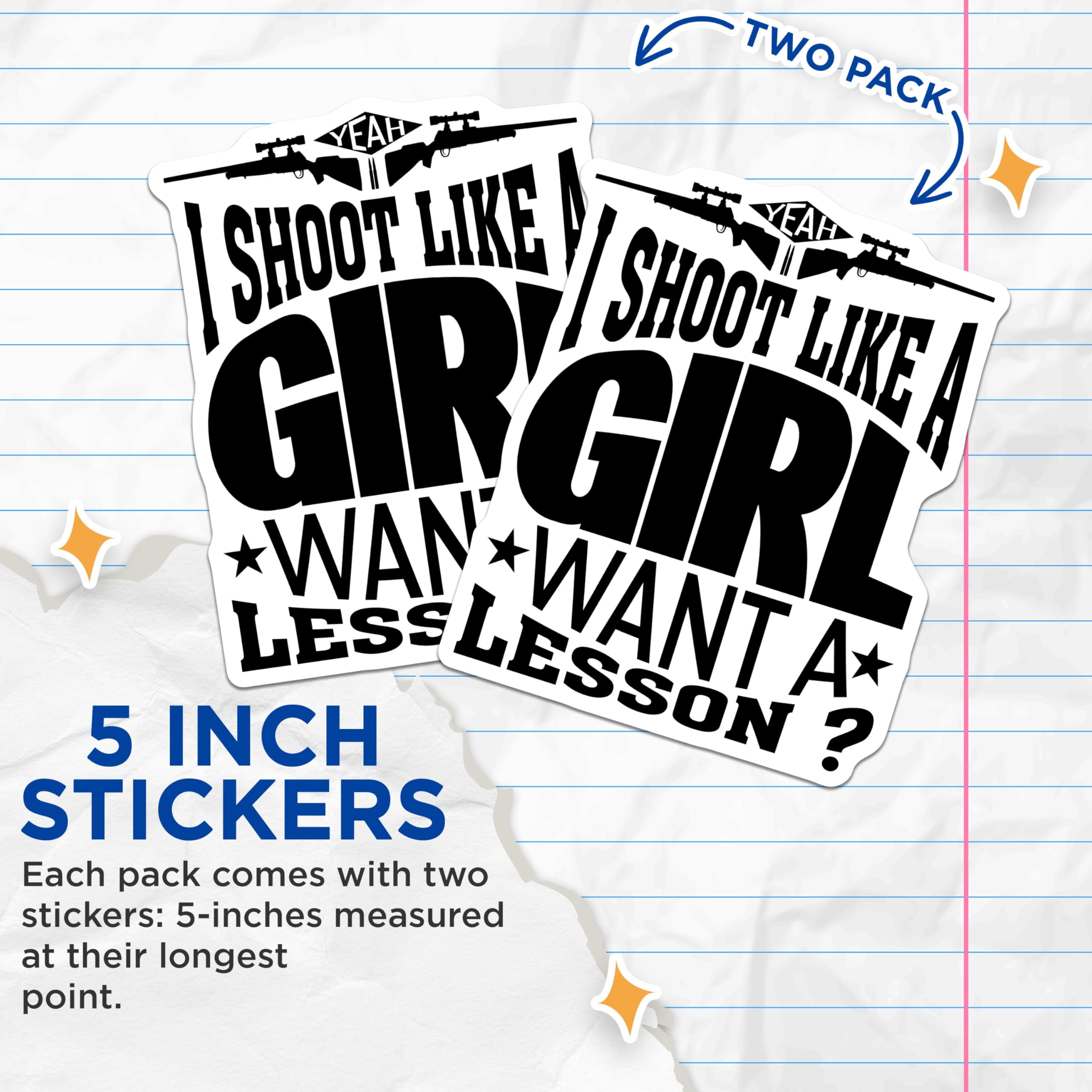 (2 Pack) I Shoot Like a Girl Stickers - Funny Gun Stickers - Shooting Range Stickers - 5" On Longest Side - Sticks to Smooth Flat Surfaces - Made in USA - BMCS5569