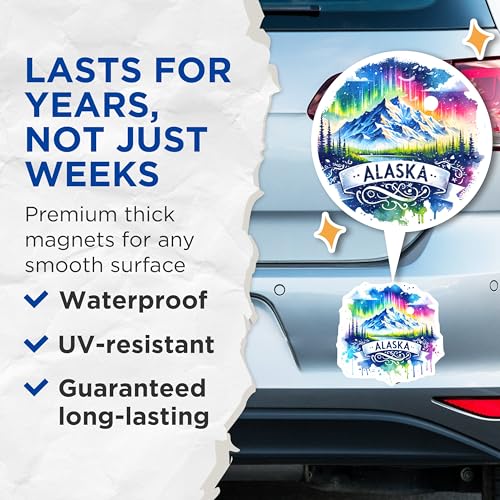 (2 Pack) Alaska Scenic Art Magnets - Nature Landscape - Travel Souvenir - Northern Lights - 5" On Longest Side - for Cars, Fridges, Toolboxes - Made in USA - MAG6806