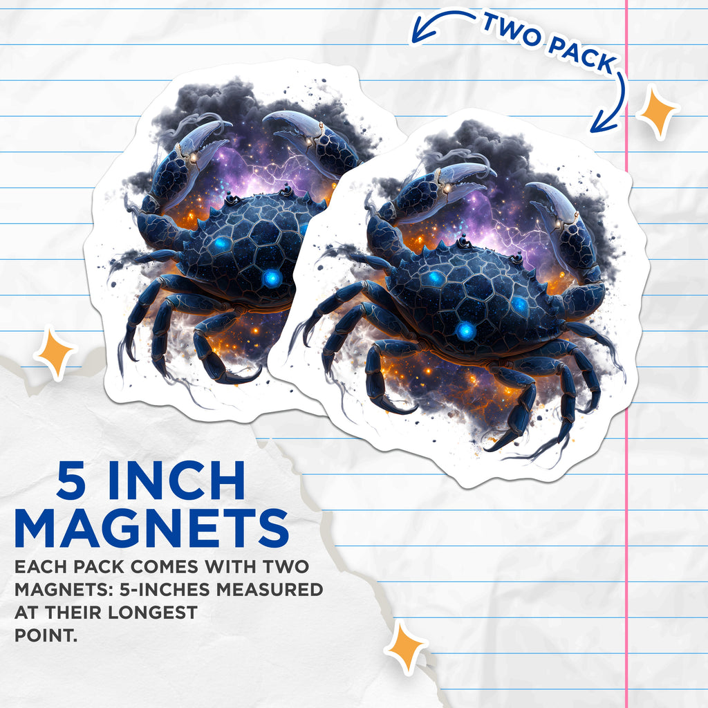 (2 Pack) Cosmic Crab Magnets - Zodiac Cancer Astrology - Dark Fantasy Space Art Decor - Unique Fridge Magnets - 5 Inches On Longest Side - Thick Durable Magnet - Made in USA - MAG36123