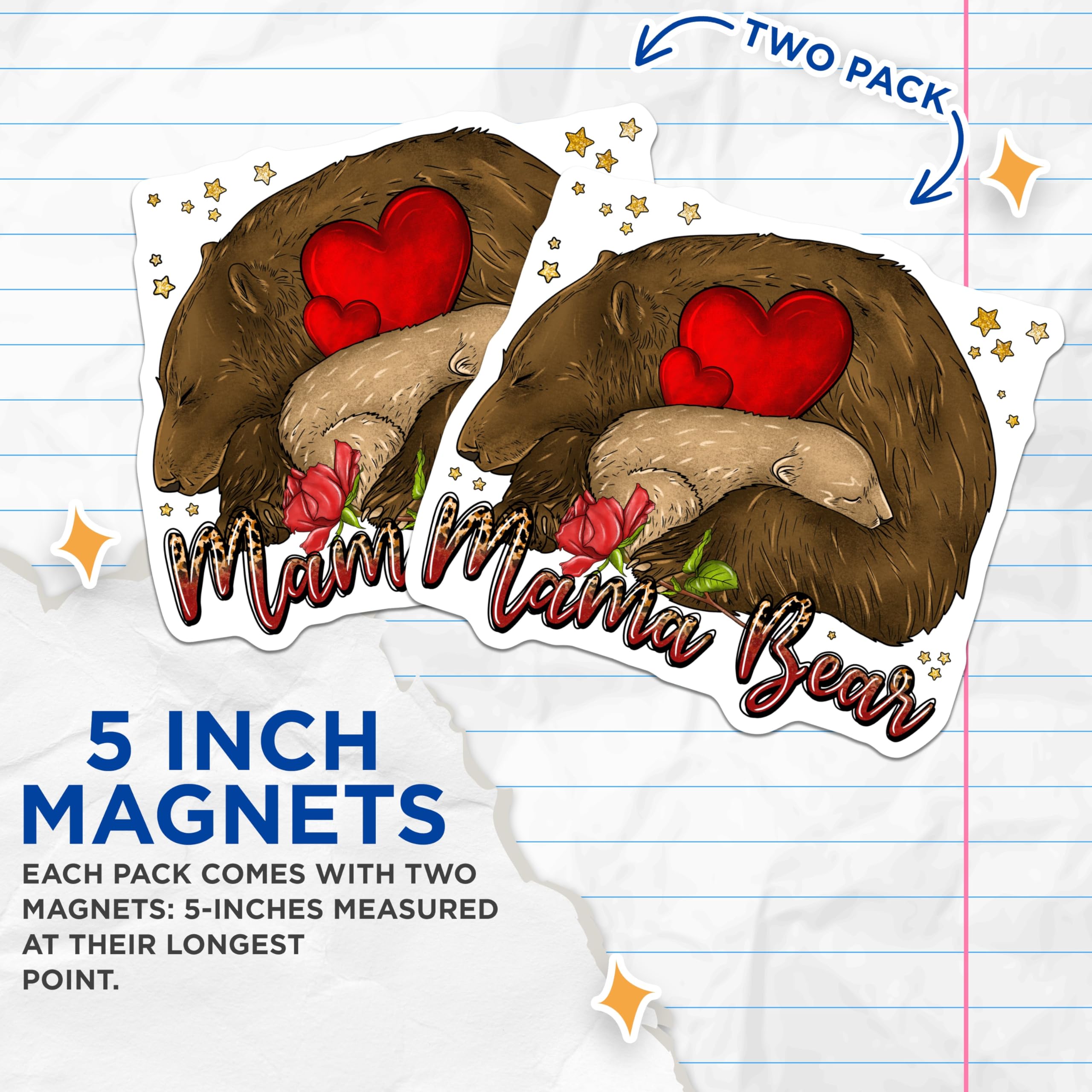 (2 Pack) Mama Bear Magnets - Mother's Day Decor - New Mom Appreciation - 5 Inches On Longest Side - Thick Durable Magnet - Made in USA - MAG26722