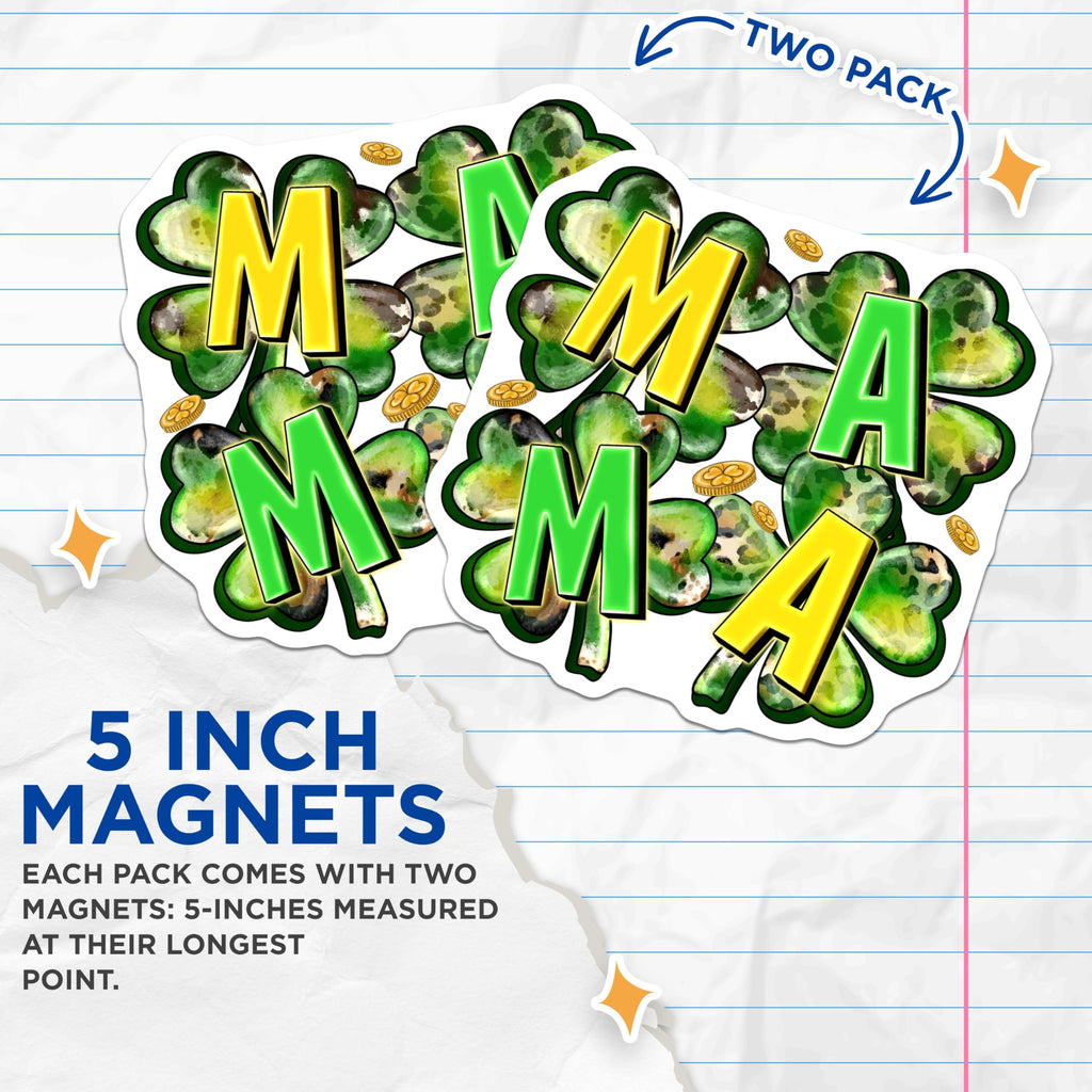 (2 Pack) St Patricks Day Mama Magnets - Lucky Mama Leopard Print - Irish Mom Accessories - 5 Inches On Longest Side - Thick Durable Magnet - Made in USA - MAG30945