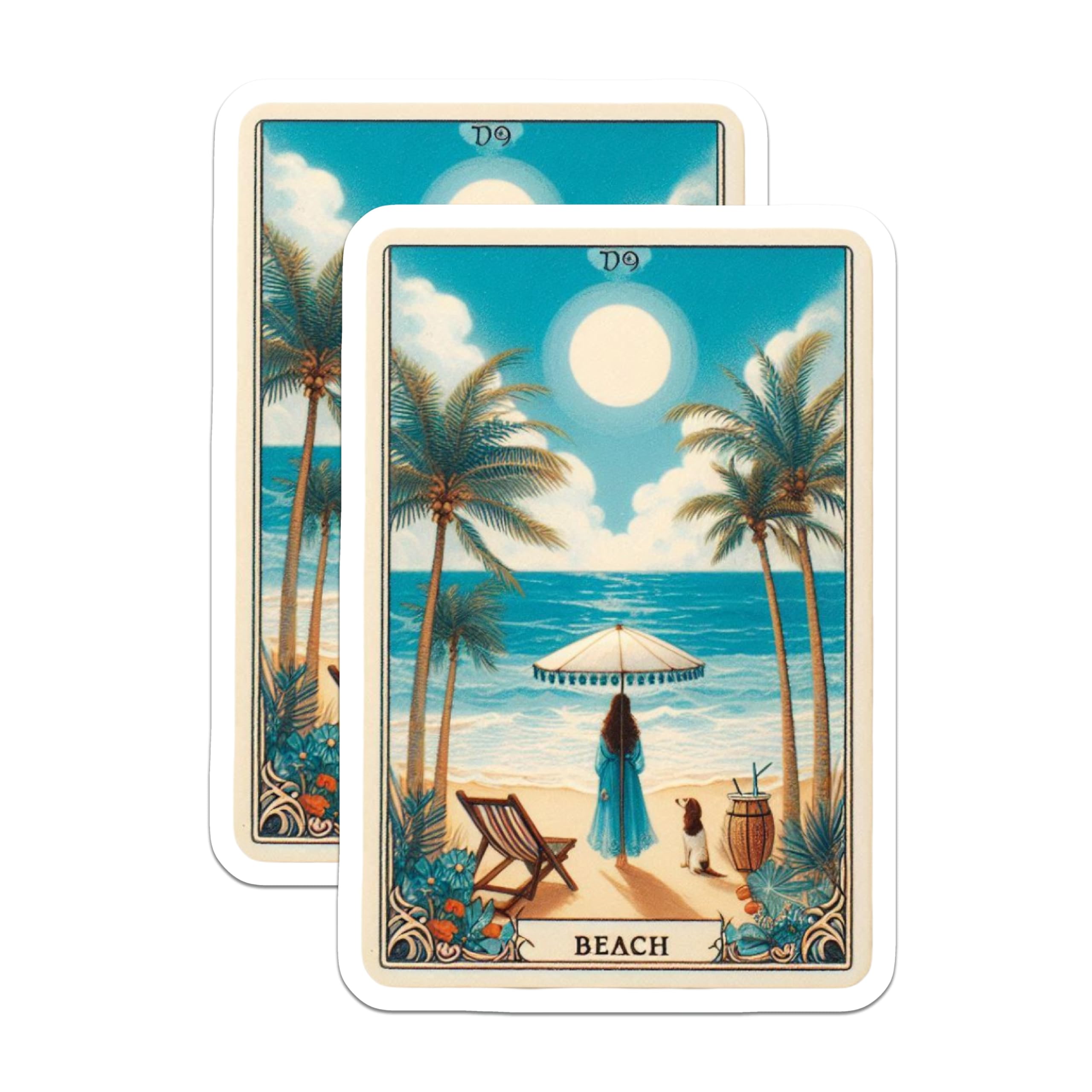 (2 Pack) Beach Scene Stickers - Tropical Getaway - Vintage Travel Art - 5" On Longest Side - Sticks to Smooth Flat Surfaces - Made in USA - BMCS14371