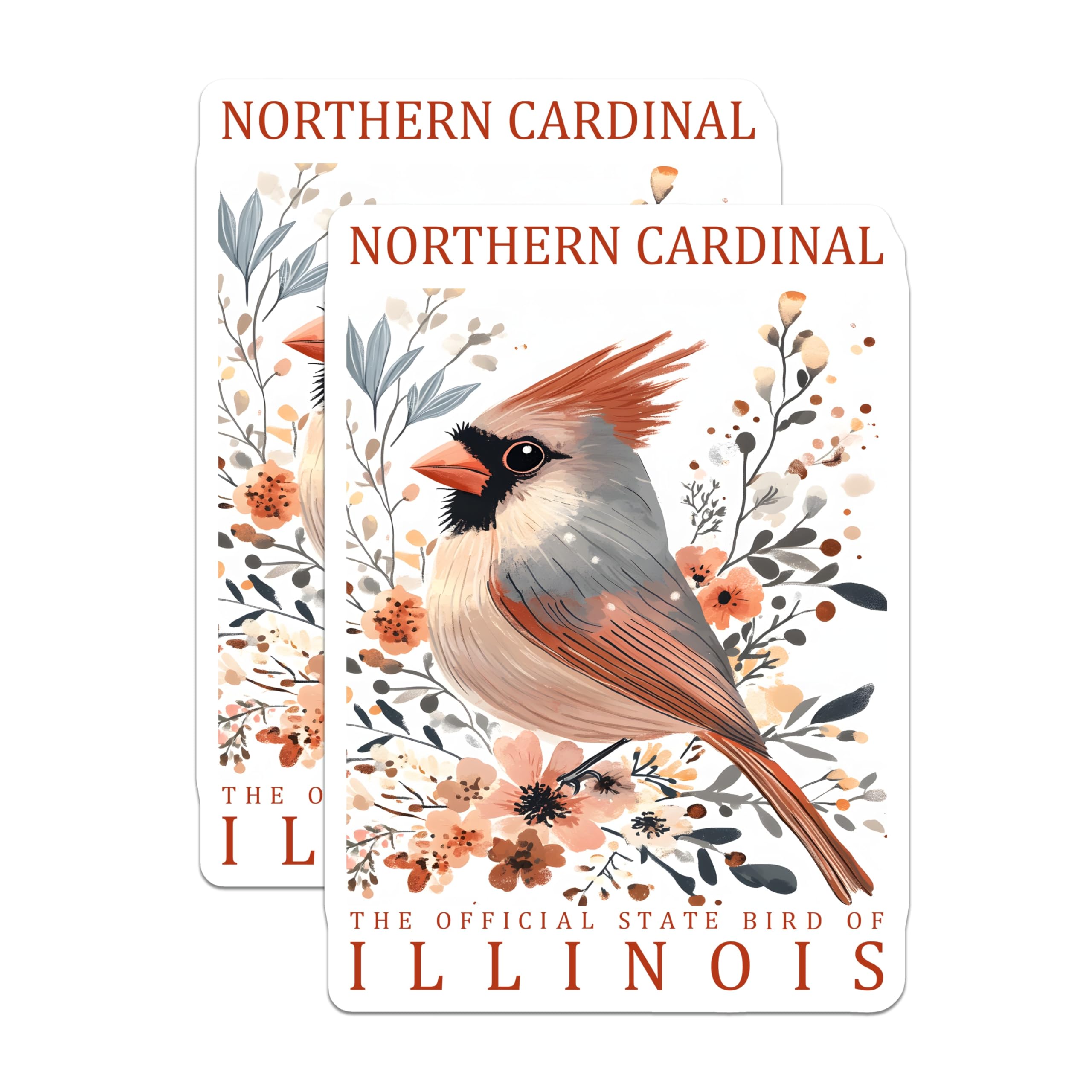 (2 Pack) Northern Cardinal Magnets - Illinois State Bird - Floral Bird Magnets - 5" On Longest Side - Premium Magnet - for Cars, Refrigerators, Toolboxes, Lockers - Made in USA - MAG17207