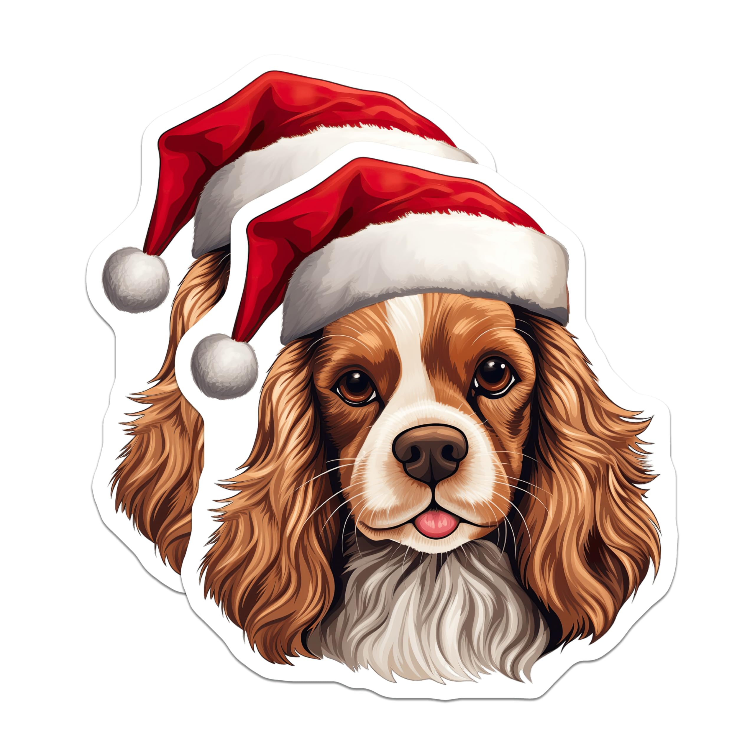 (2 Pack) Cavalier King Charles Spaniel Magnets - Christmas Dog Decor Holiday - Santa Hat Pet Lover Home Accessory - 5 Inches On Longest Side - Thick Durable Magnet - Made in USA - MAG23980