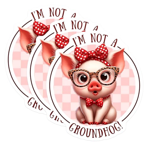 (3 Pack) Pig Decals - Funny Piggy Art - I'm Not A Groundhog Decal - 3 Inches On Longest Side - Easy Peel & Apply - Made in USA - 3MCS6708