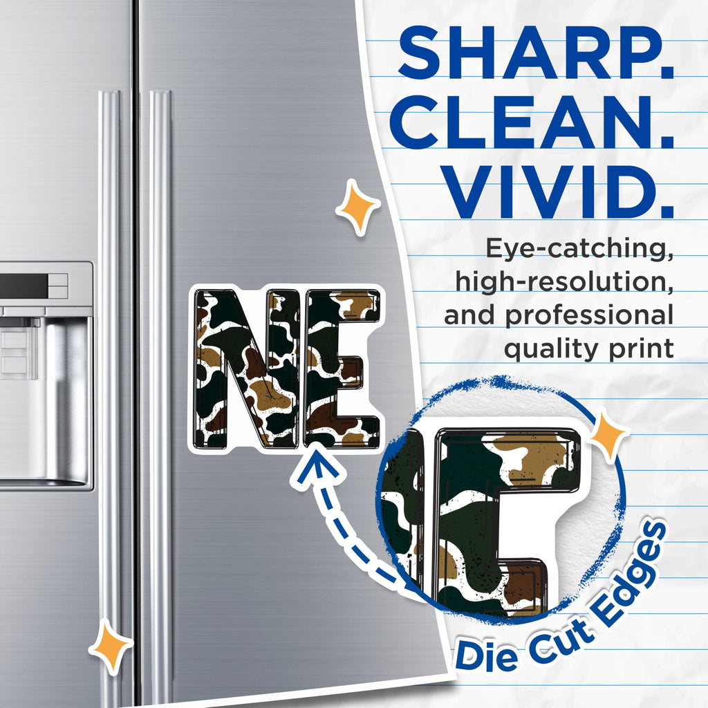 (2 Pack) Camouflage Letters NE Magnets - Unique Distressed Monogram Initial Decor - Rustic Kitchen Refrigerator Accessory - 5 Inches On Longest Side - Thick Durable Magnet - Made in USA - MAG20639