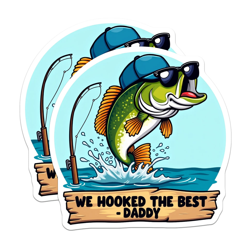 (2 Pack) Fishing Daddy Magnets - Cool Bass Fish Refrigerator Decor - Fathers Day Present from Kids - 5 Inches On Longest Side - Thick Durable Magnet - Made in USA - MAG39721