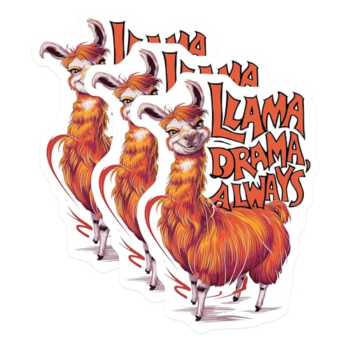 (3 Pack) Llama Drama Decals - Funny Animal Decal - Laptop Car Decal - 3 Inches On Longest Side - Easy Peel & Apply - Made in USA - 3MCS2899