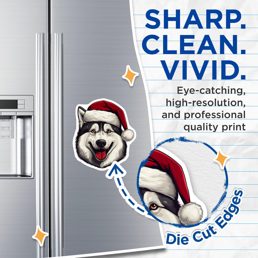 (2 Pack) Husky Christmas Magnets - Santa Dog Holiday Decor - Pet Lover Refrigerator Accessory - 5 Inches On Longest Side - Thick Durable Magnet - Made in USA - MAG26862