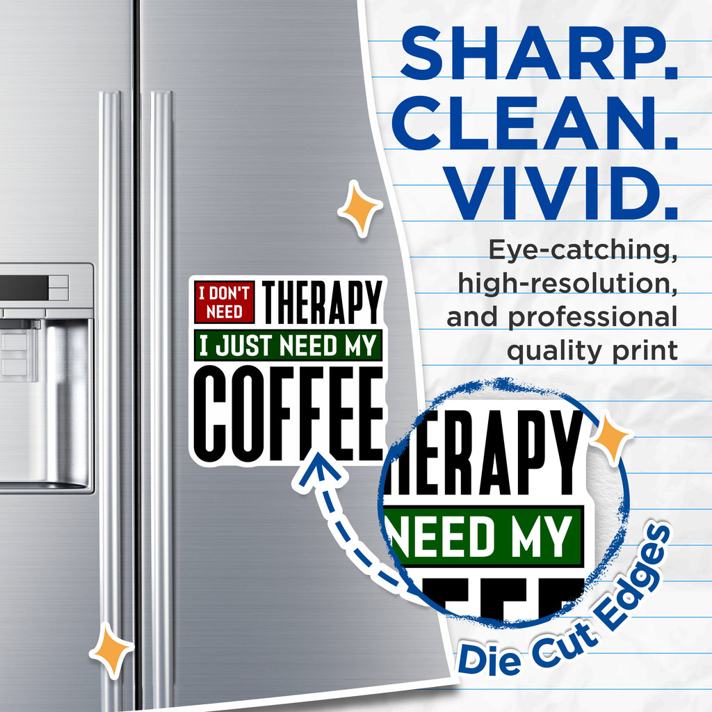 (2 Pack) Funny Coffee Magnets - Coffee Lover Humor - Therapy Quote Refrigerator Decals - Morning Routine Kitchen Decor - 5 Inches On Longest Side - Thick Durable Magnet - Made in USA - MAG37167