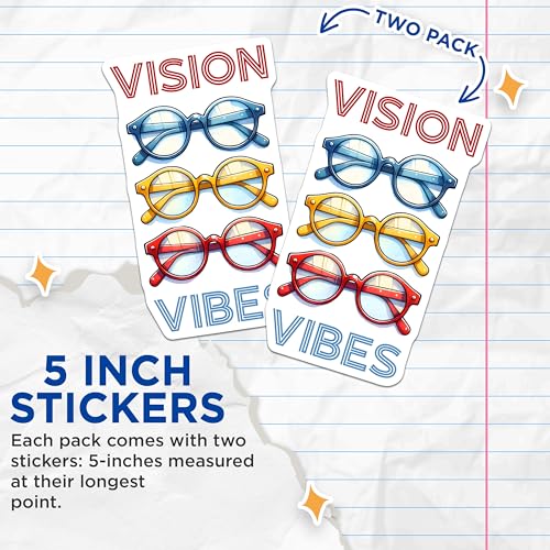 (2 Pack) Vision Vibes Stickers - Retro Glasses - Colorful Sunglasses - 5" On Longest Side - Sticks to Smooth Flat Surfaces - Made in USA - BMCS8084
